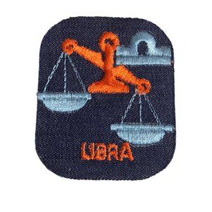 Vintage Rumper Stitcher Libra Embroidered Sew Iron On Patch Astrology Denim Oran